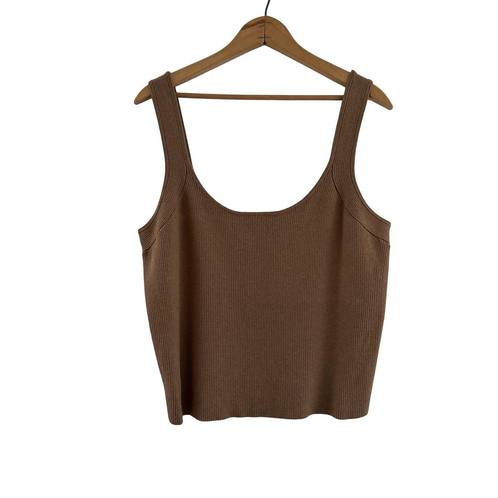 AYR Tank Top Womens XL Brown Ribbed Knit Merino Wool Scoop Neck Sleeveless Cami